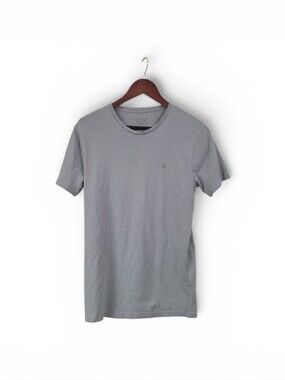 All Saints Brace Short Sleeve Crew T-shirt Small Logo Blue Gray Slim Fit